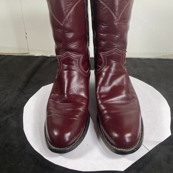 Women's 6B Vintage Justin Burgundy Roper, Mid-Calf Cowboy Boots, Made in the USA - Picture 3 of 9